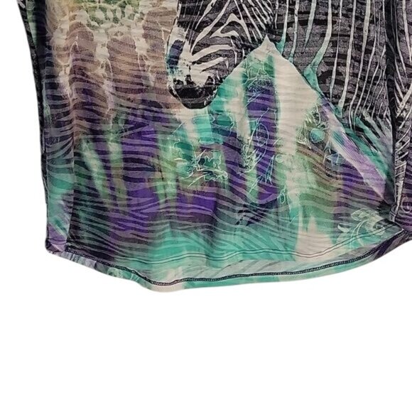 Zebra Print Womens T-Shirt With Rhinestones By Onque Casuals Size L Polyester/Sp - Picture 6 of 6
